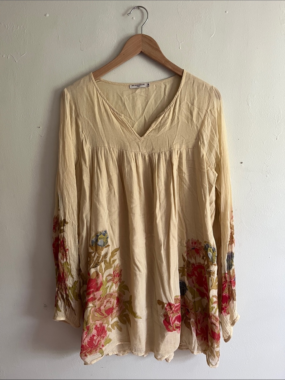 Mes Demoiselles Cream Tunic with Pink & Green Floral Border